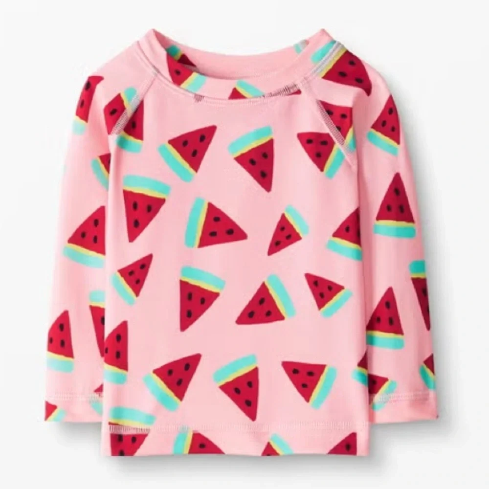 New Hanna Andersson Sunblock Rash Guard Girls 6-12M 70 cm Watermelons Swim Shirt